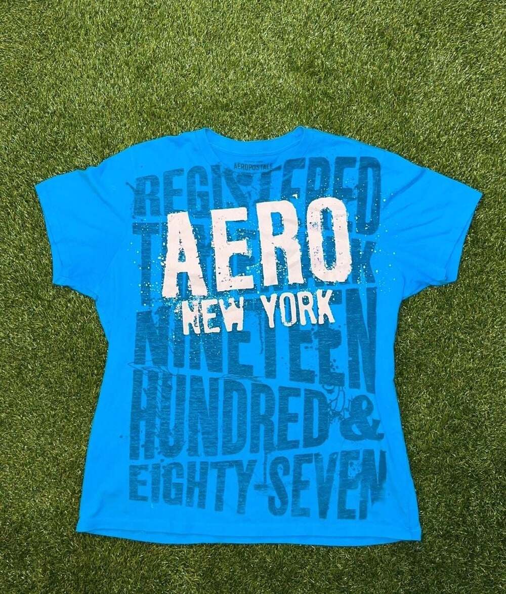 Aeropostale Aero New York Graphic Tee T-Shirt Blue White XL